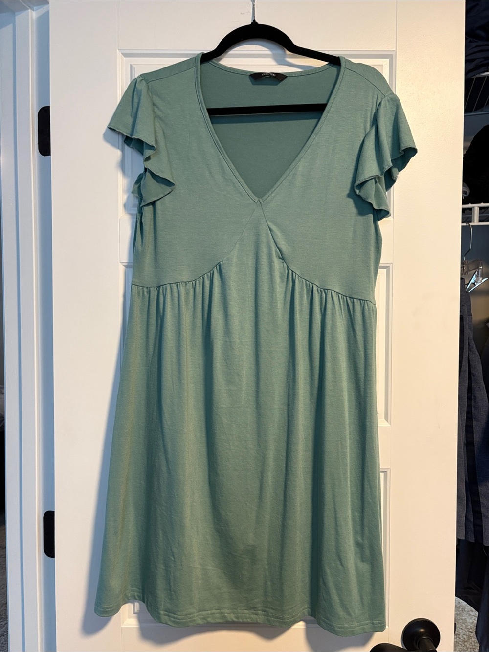 V-Neck Ruffle Sleeve Midi Dress in Sage Green